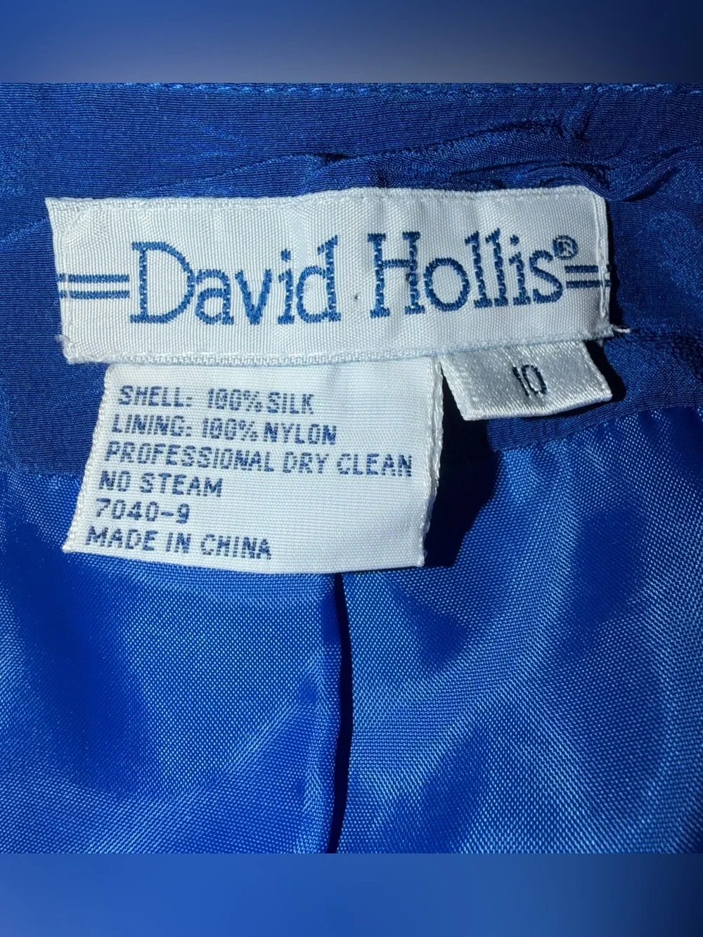Vintage women's size 10 blazer Davis Hollis Royal Blue Embroidered Jacket silk